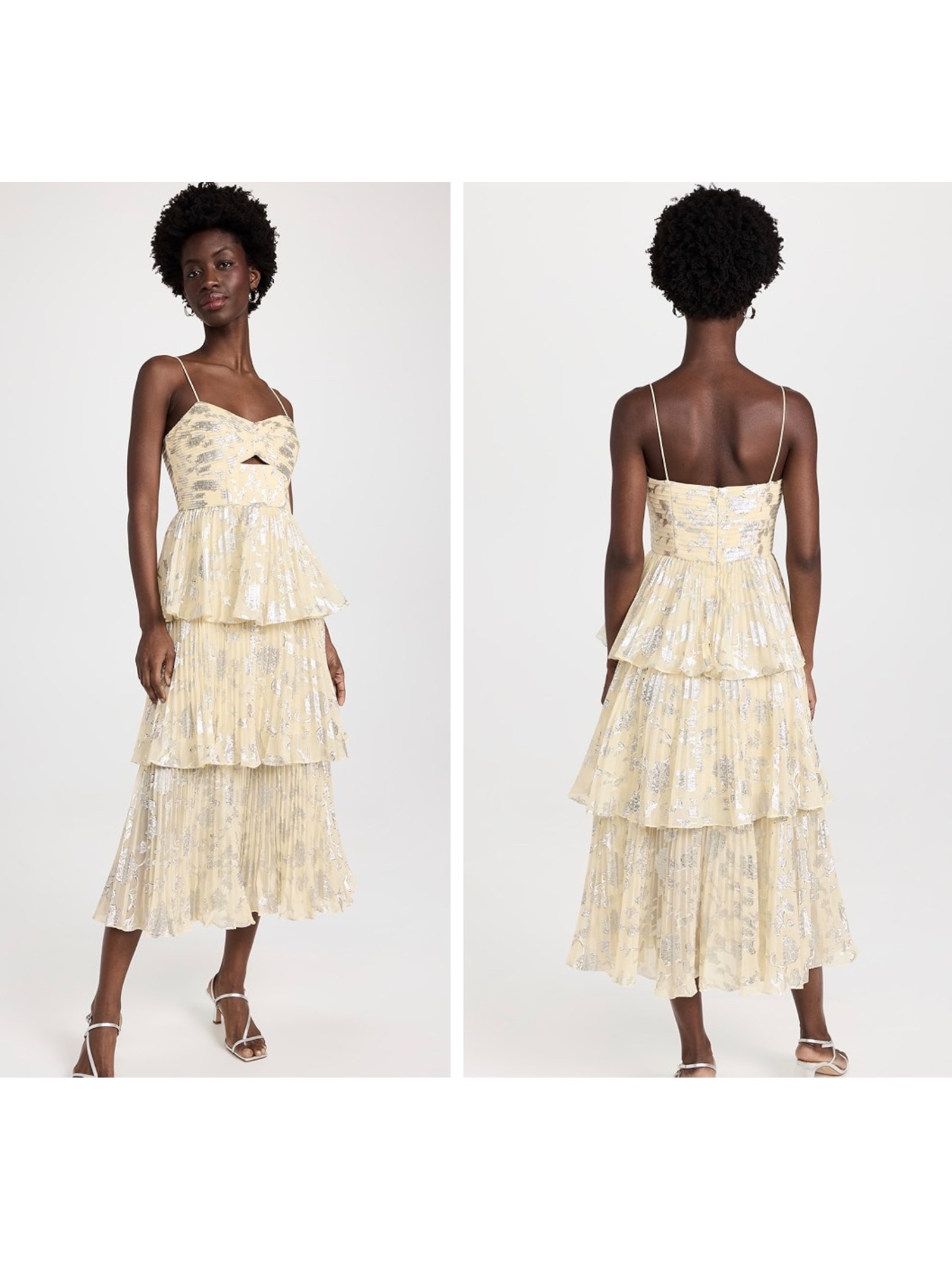 Self Portrait Metallic Jacquard Tiered Strappy Midi Dress Size 4